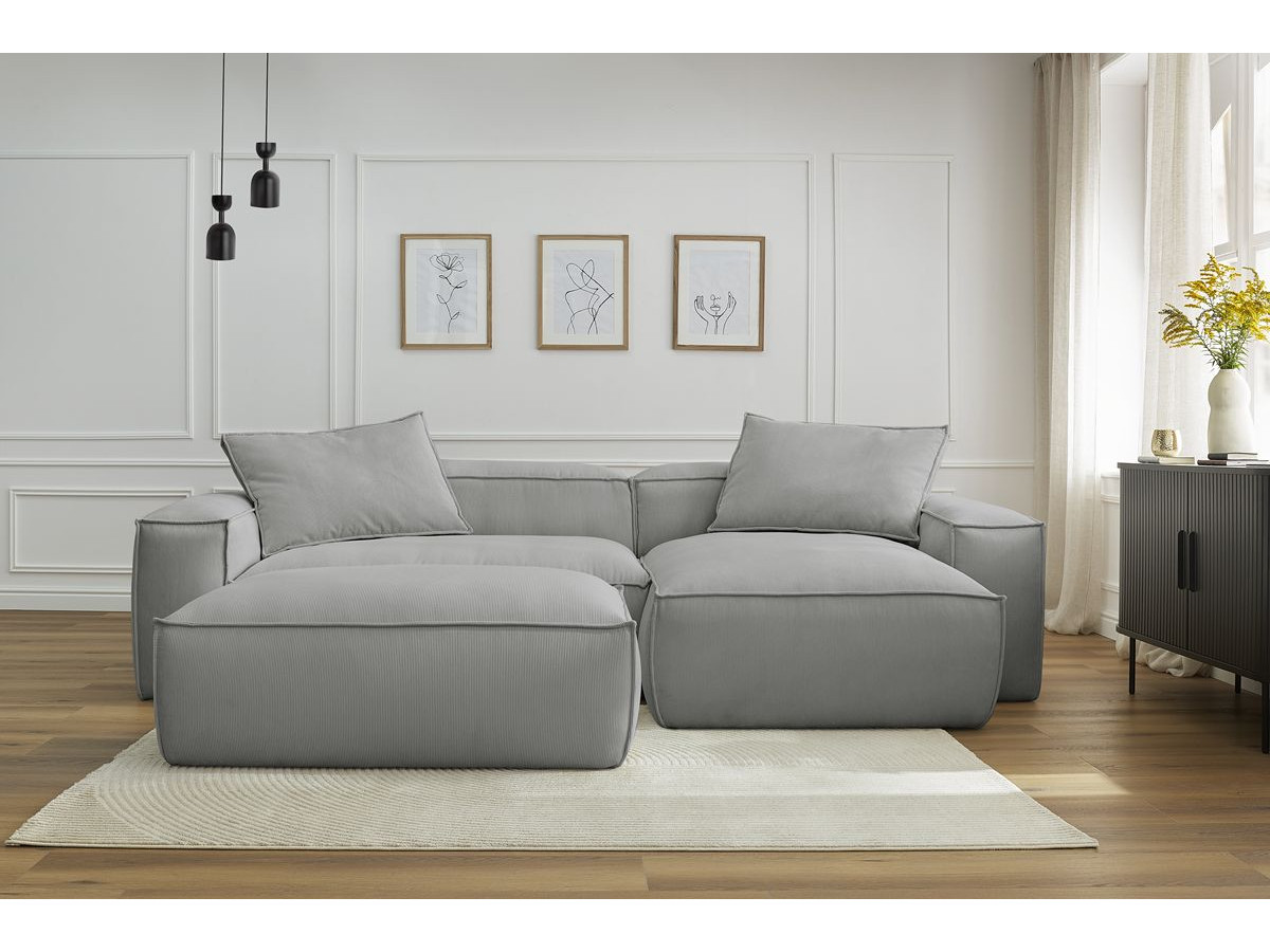 Bobochic Boheme Ecksofa mit Pouf Cordsamt Hellgrau