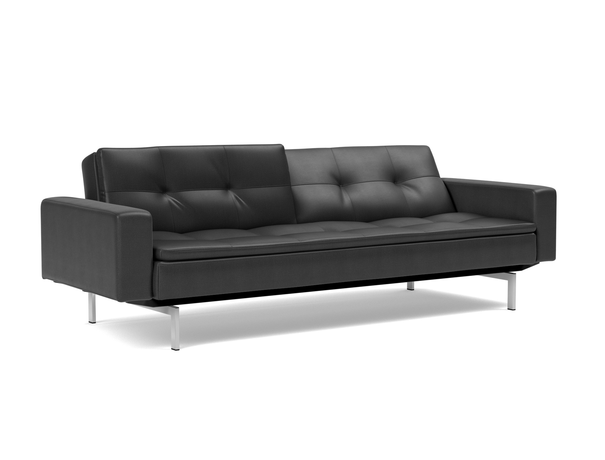 Schlafsofa Dublexo mit Armlehnen Lederoptik Faunal 550-Black Beine Chrom