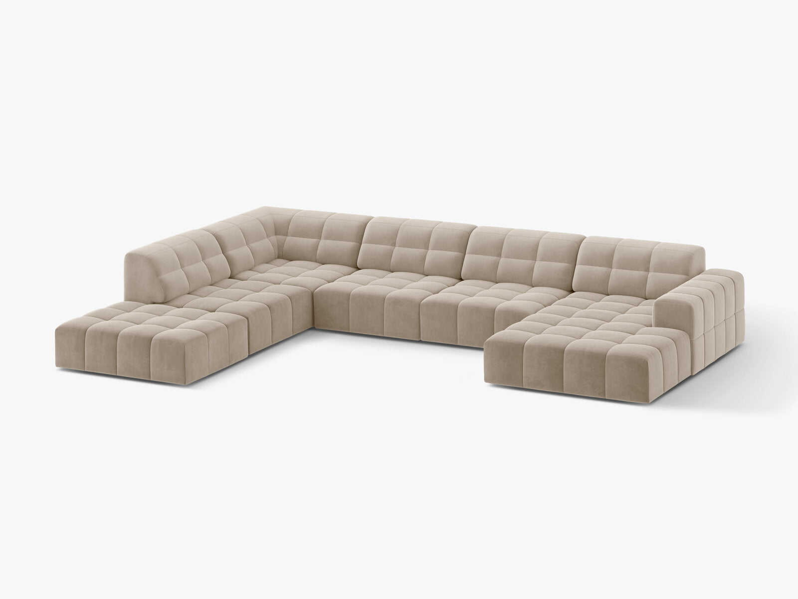 Micadoni Panorama Ecksofa Jennifer 7-Sitzer Links Samt Bluvel Dunkelbeige