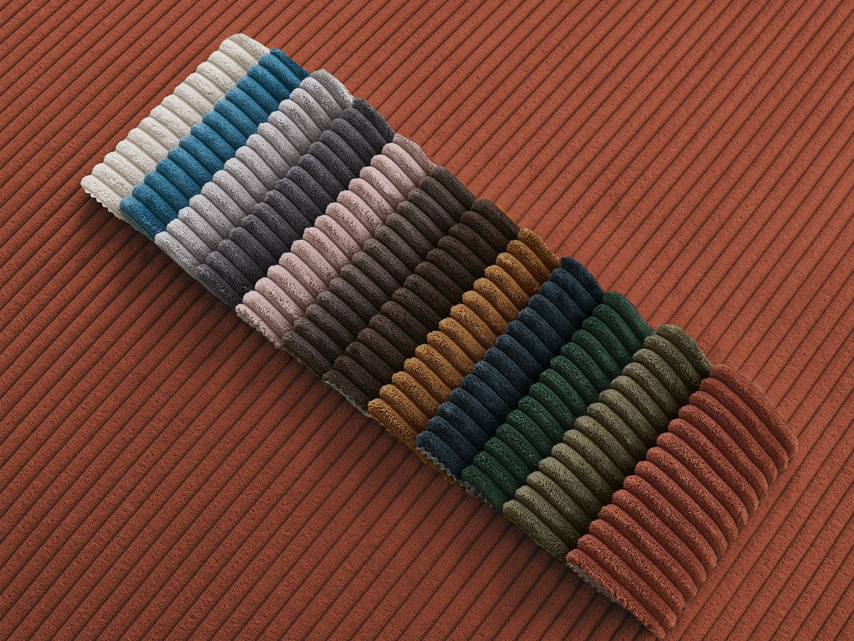 Bobochic Atilla Ecksofa mit Schlaffunktion und Bettkasten und Pouf Cordsamt Orange Ecke rechts