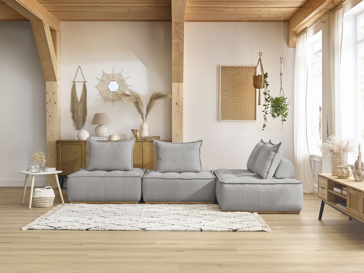 Bobochic Elisa Ecksofa Strukturstoff Hellgrau
