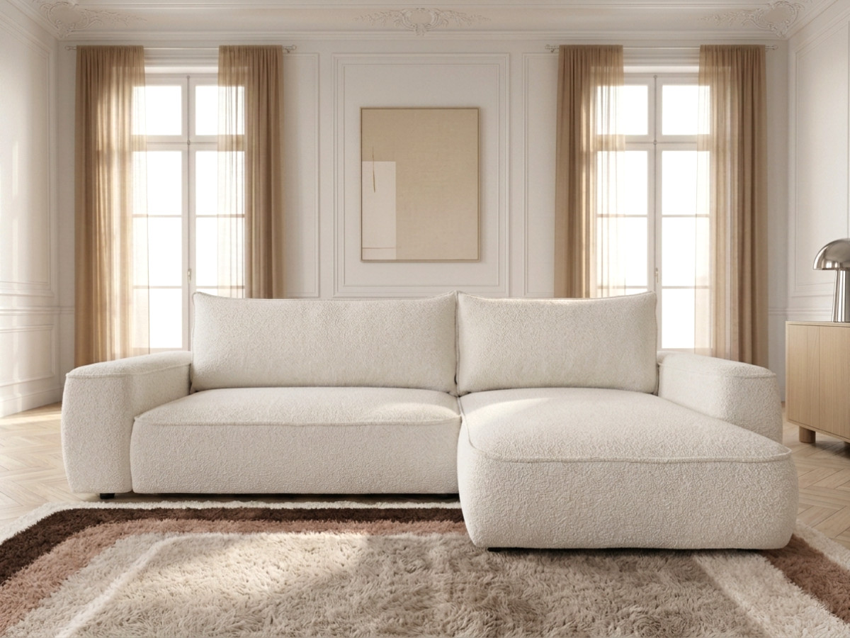 Bobochic Honore Ecksofa mit Schlaffunktion und Bettkasten Chenille Weiß