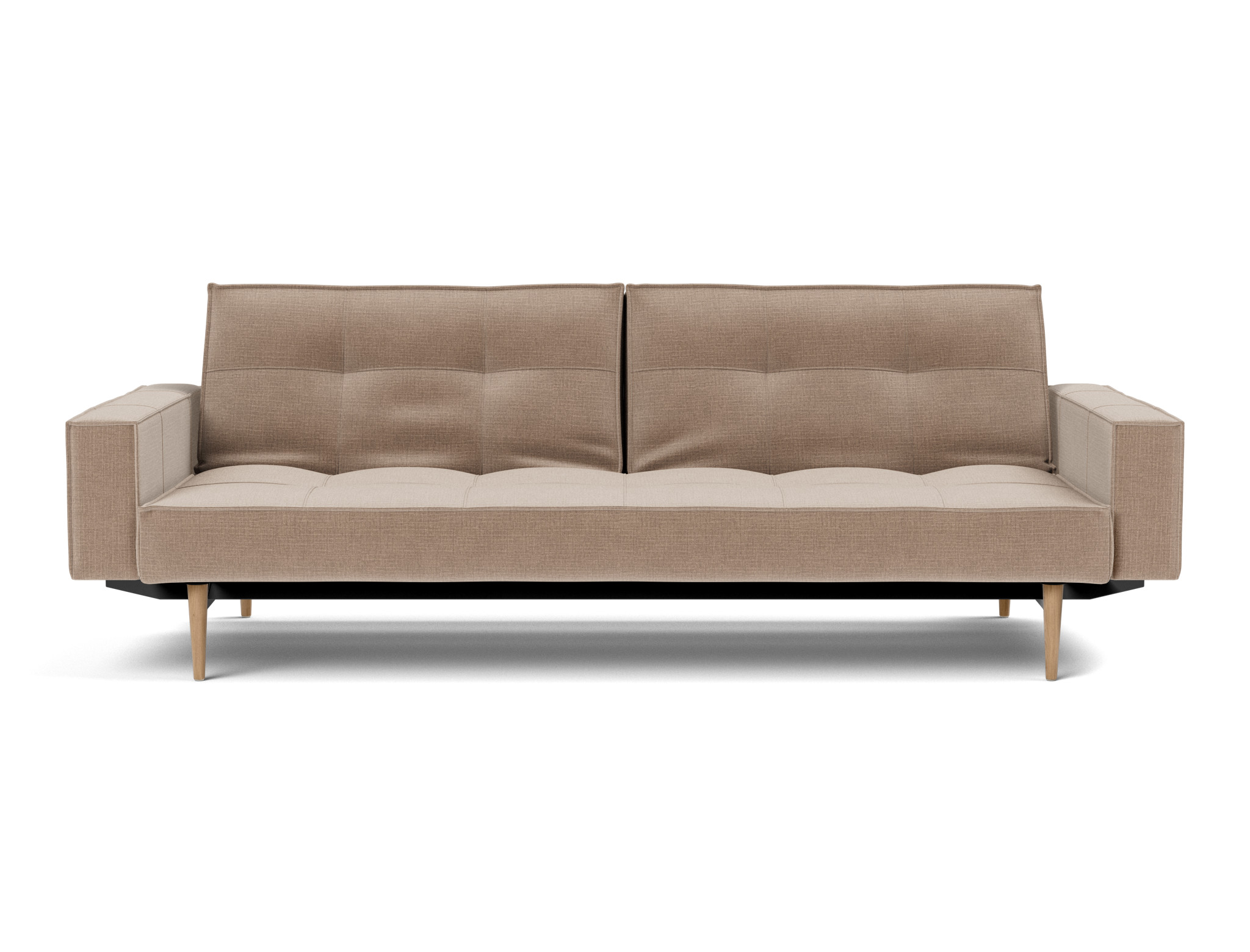 Schlafsofa Splitback mit Armlehnen Chenille Esina 417-Mocha Beine Styletto Eiche hell