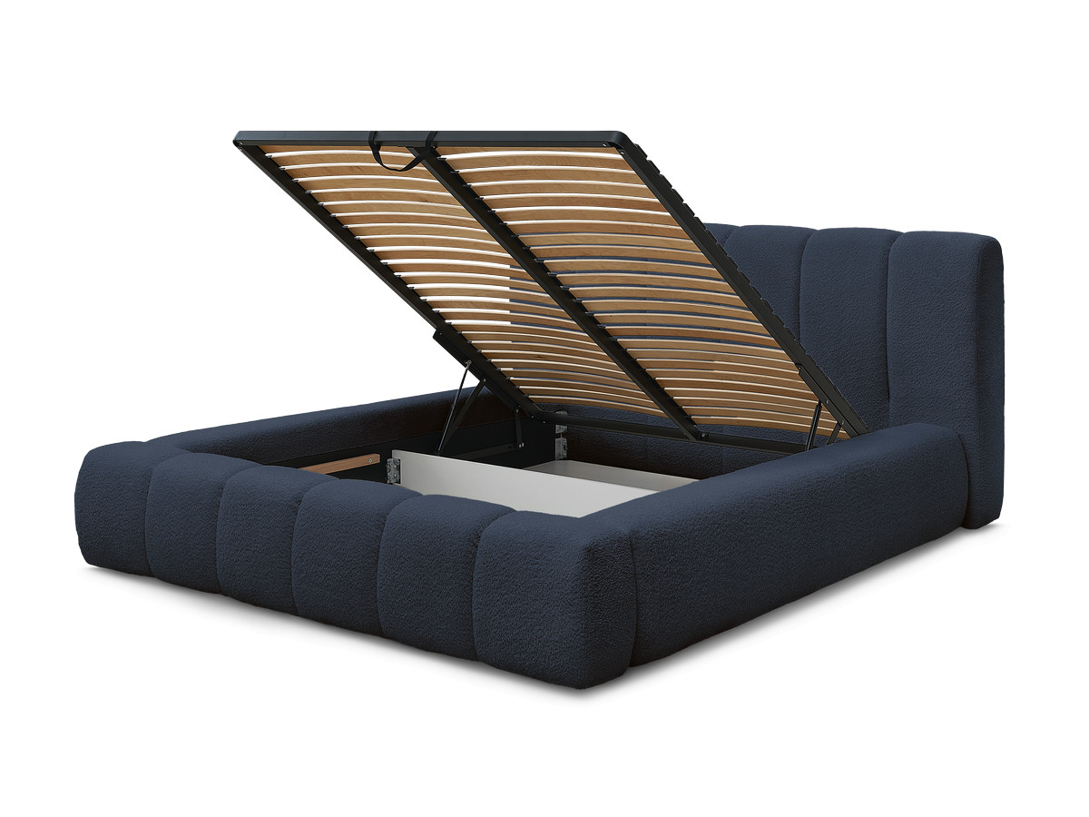 Bobochic Denali Polsterbett mit Bettkasten Bouclé-Stoff Dunkelblau, Liegefläche 140 × 190 cm