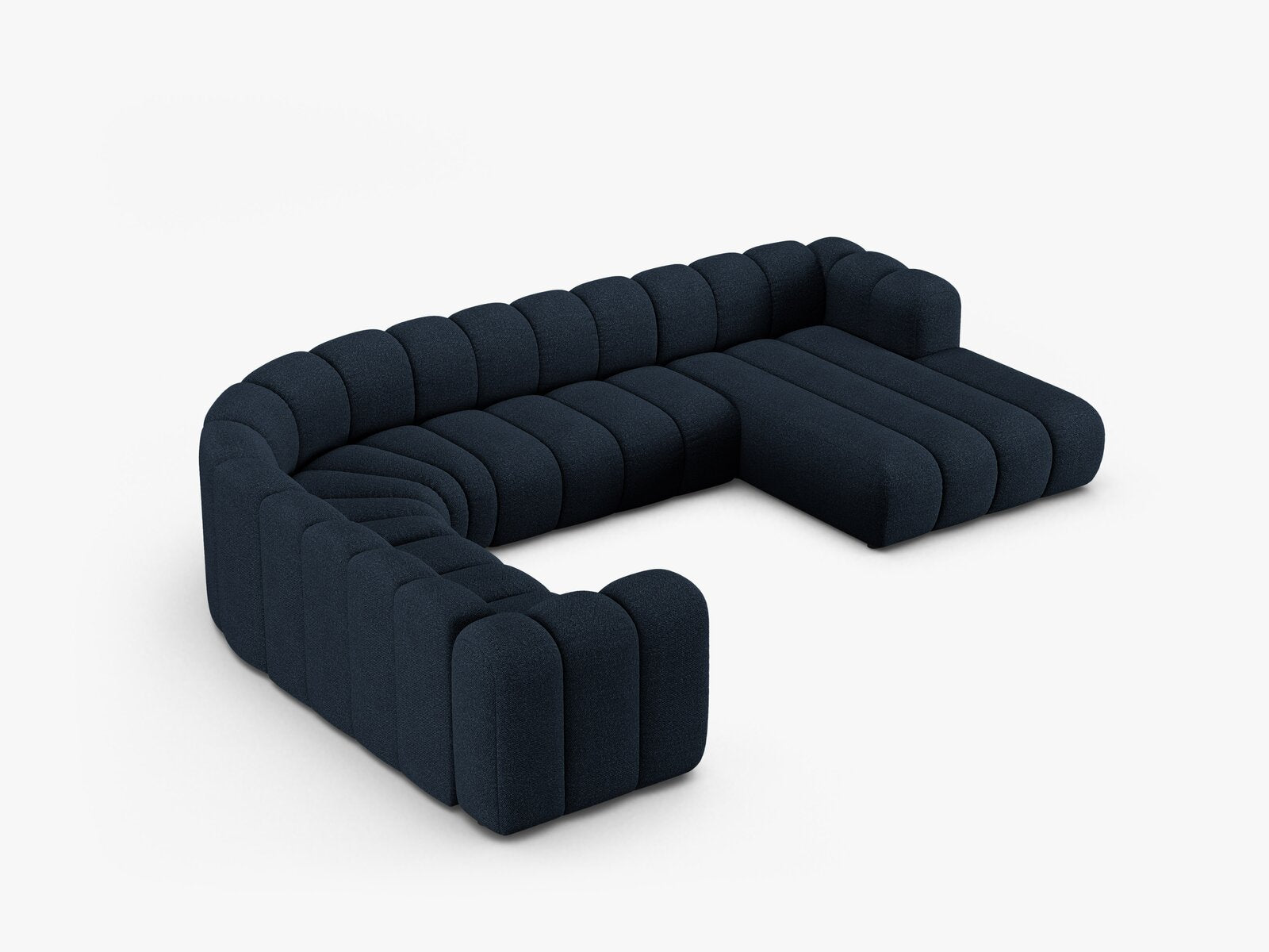 Micadoni Modulares Panorama Ecksofa Lupine 6-Sitzer Links Boucle Baloo Dunkelblau