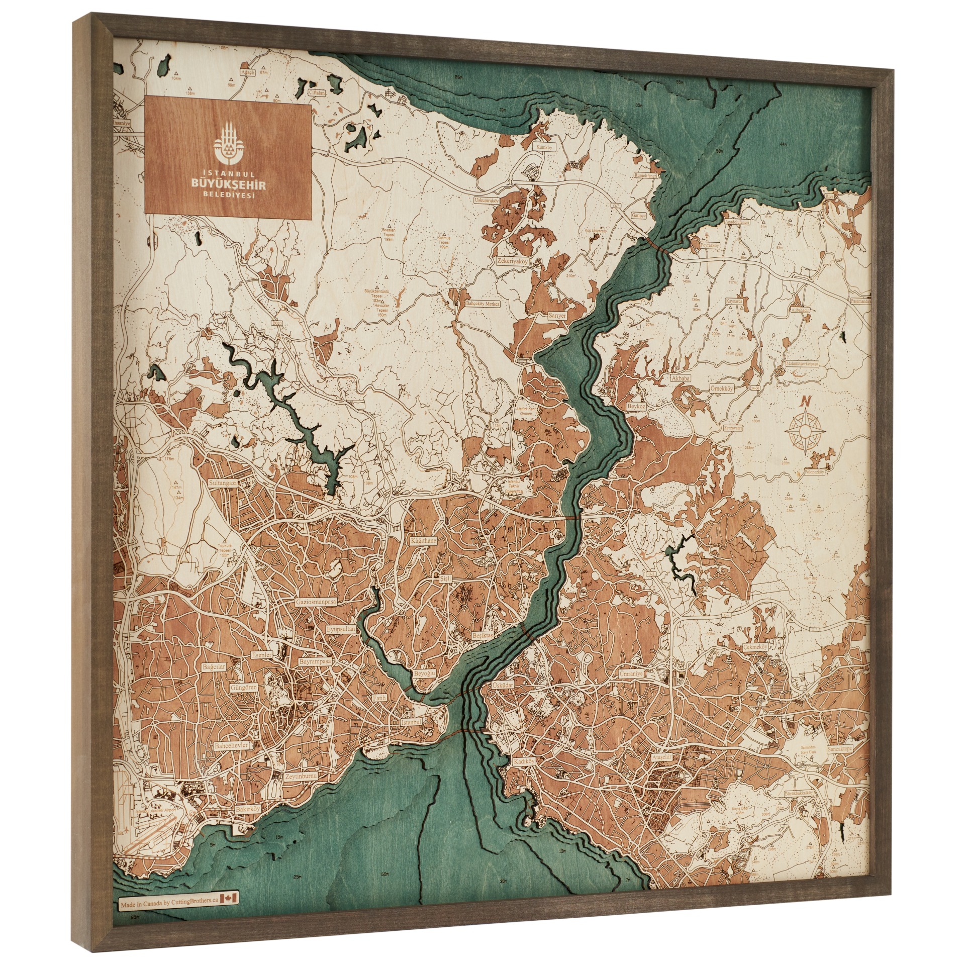 Cutting Brothers 3D Holz-Wandkarte Istanbul 76x76 cm