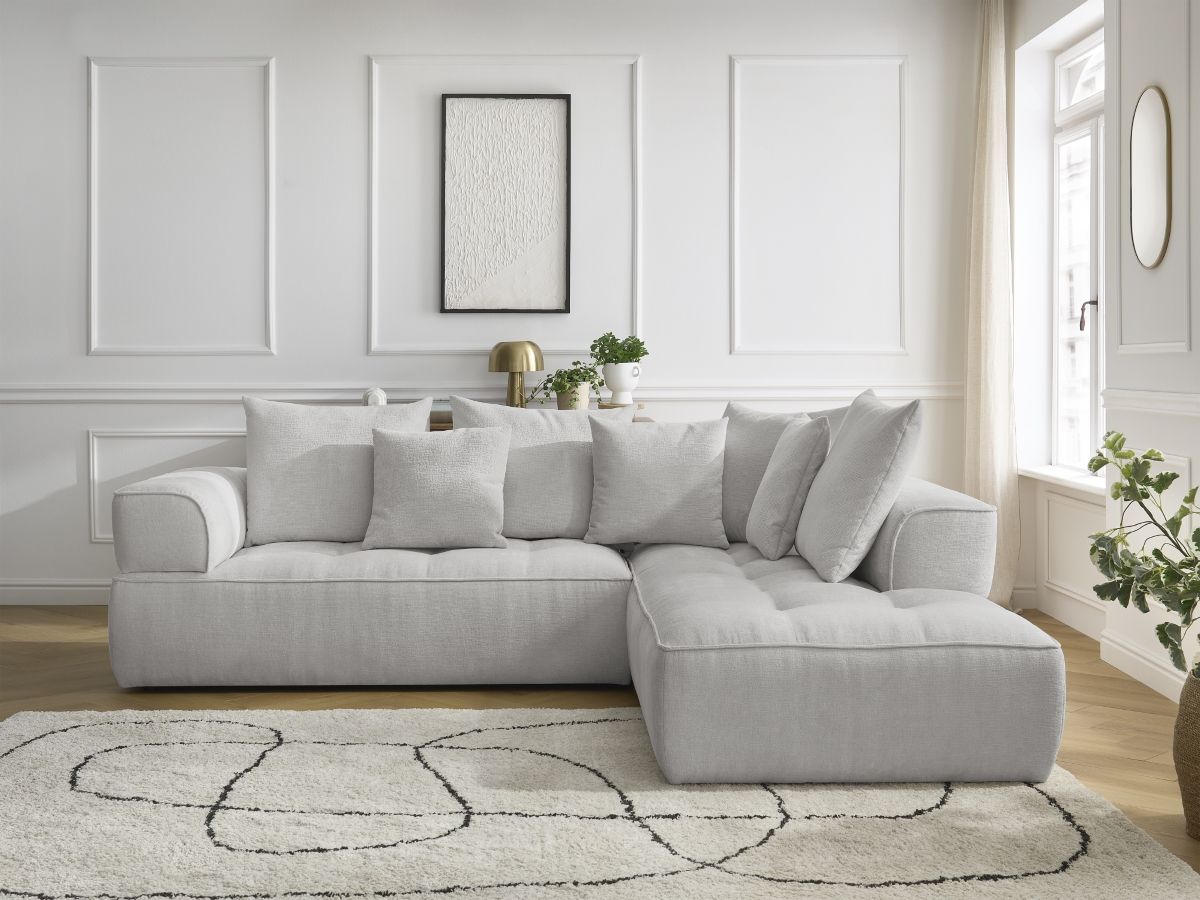 Bobochic Whesley Ecksofa Stoff Hellgrau Ecke rechts
