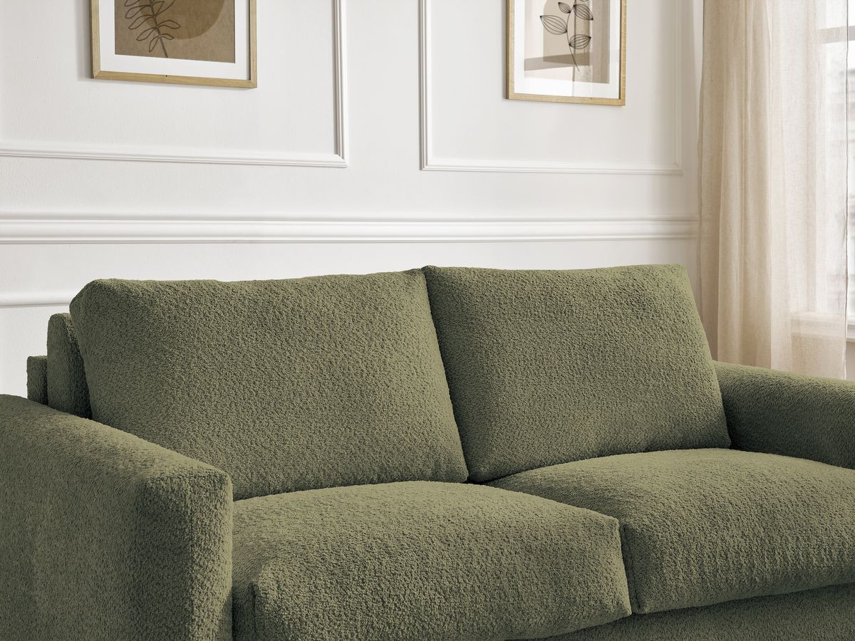 Bobochic Cocoone Schlafsofa 3-Sitzer Bouclé-Stoff Grün, Liegefläche 140 × 200 cm