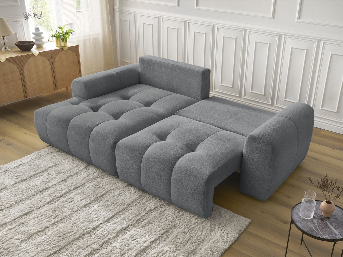 Bobochic Roxelane Ecksofa mit Schlaffunktion und Bettkasten 258 × 150 cm Melange-Stoff Dunkelgrau Ecke links