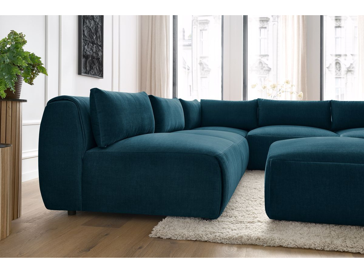 Bobochic Jeanne Ecksofa mit Pouf Samt Dunkelblau