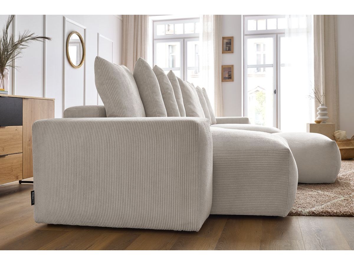 Bobochic Voltaire Wohnlandschaft mit Pouf 420 × 174 cm, Liegefläche 135 × 345 cm Cordsamt Beige
