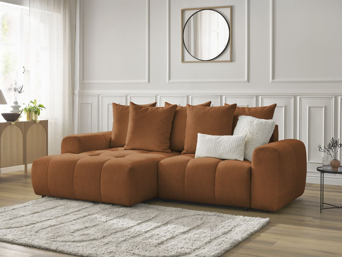Bobochic Roxelane Ecksofa mit Schlaffunktion und Bettkasten 258 × 150 cm Melange-Stoff Orange Ecke links