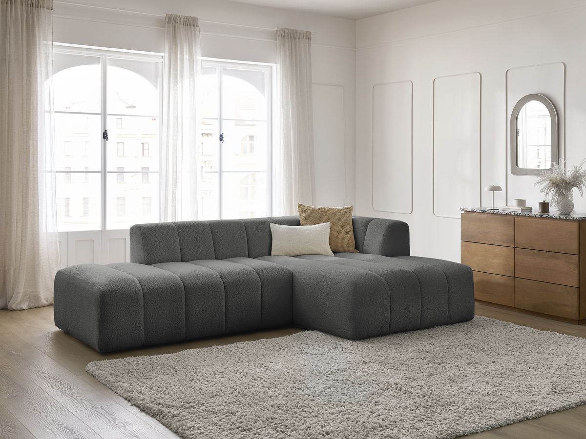 Bobochic Annecy Ecksofa Bouclé-Stoff Dunkelgrau Ecke rechts
