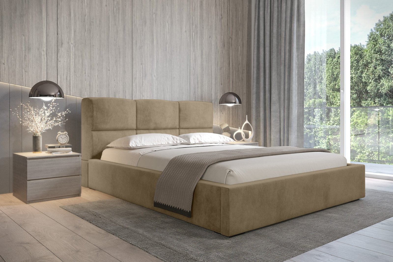 Polsterbett Portoza Samtstoff 180x200 mit Holzrahmen Macau Truffle