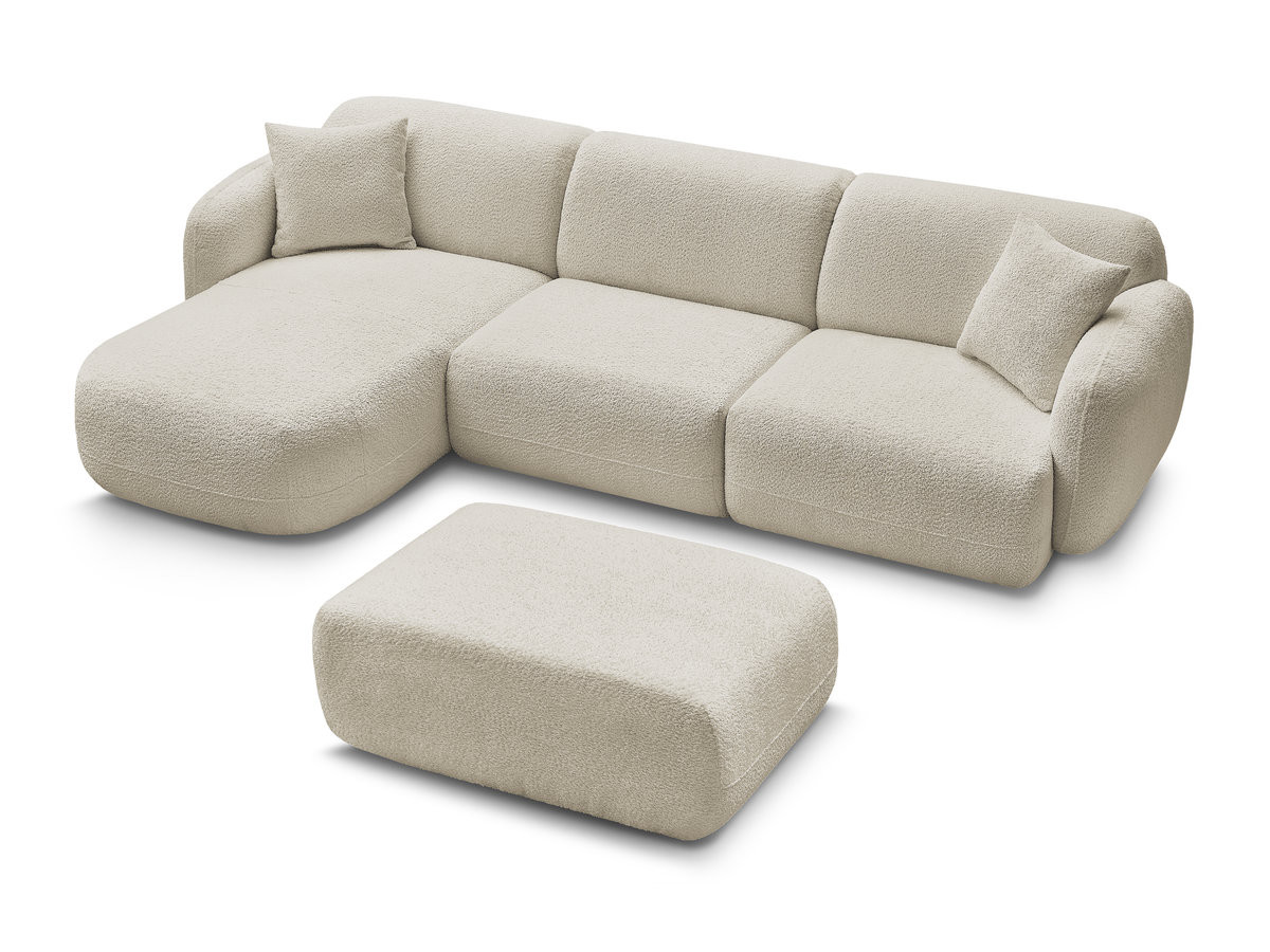 Bobochic Anda Ecksofa mit Pouf 292 × 163 cm Chenille Beige Ecke links