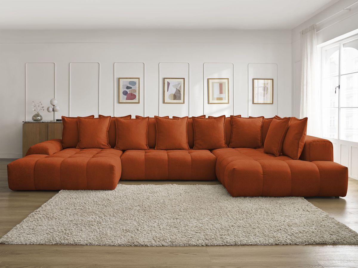 Bobochic Everest Wohnlandschaft, 14 Kissen Strukturstoff Orange Ecke links