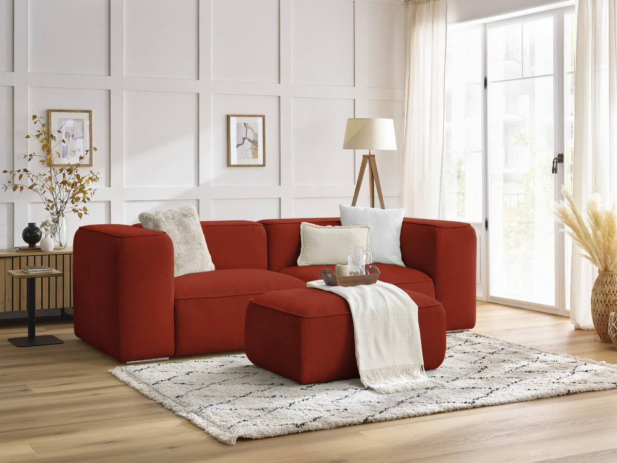 Bobochic Zephyr Sofa 3-Sitzer mit Pouf Strukturstoff Orange