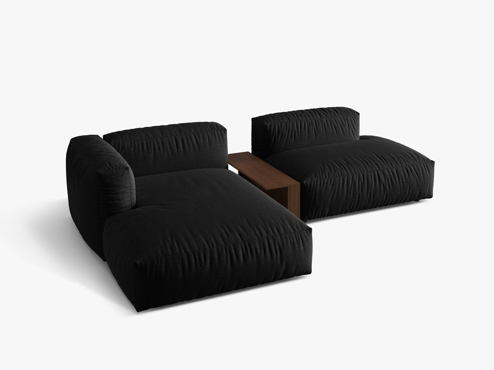 Micadoni Ecksofa Martina 2-Sitzer mit Couchtisch Links Strukturierter Stoff Schwarz