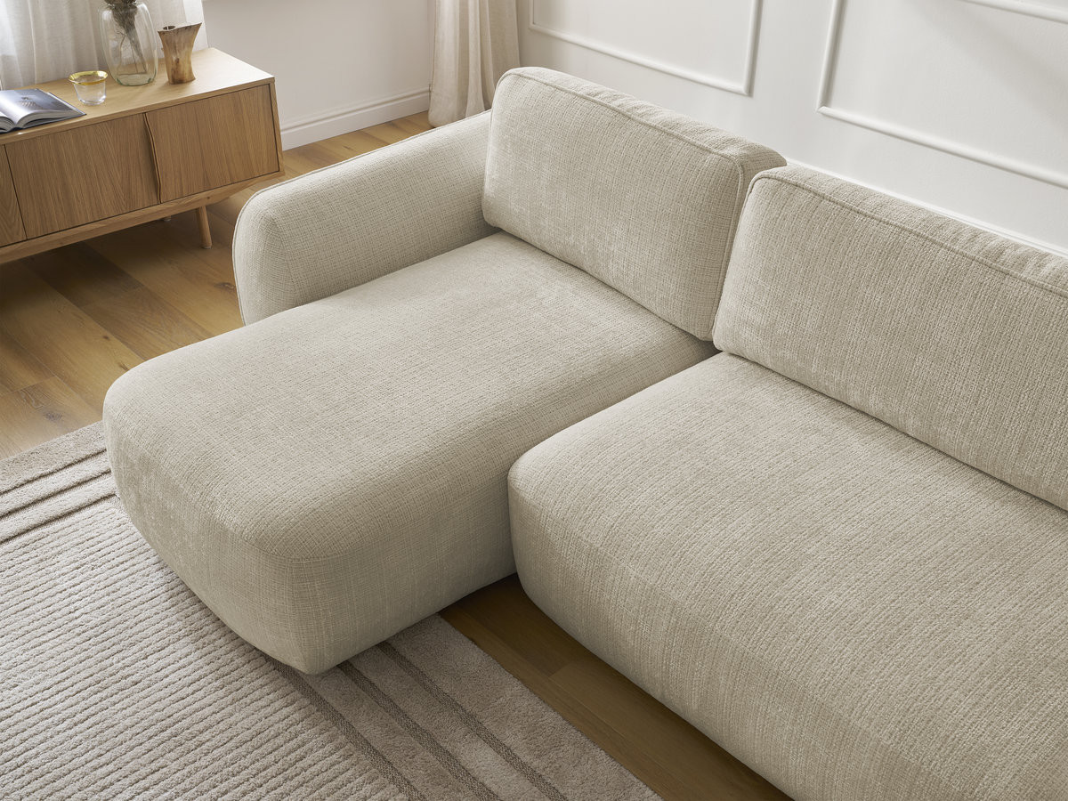 Bobochic Denise Ecksofa mit Schlaffunktion und Bettkasten 258 × 160 cm Strukturstoff Beige Ecke links
