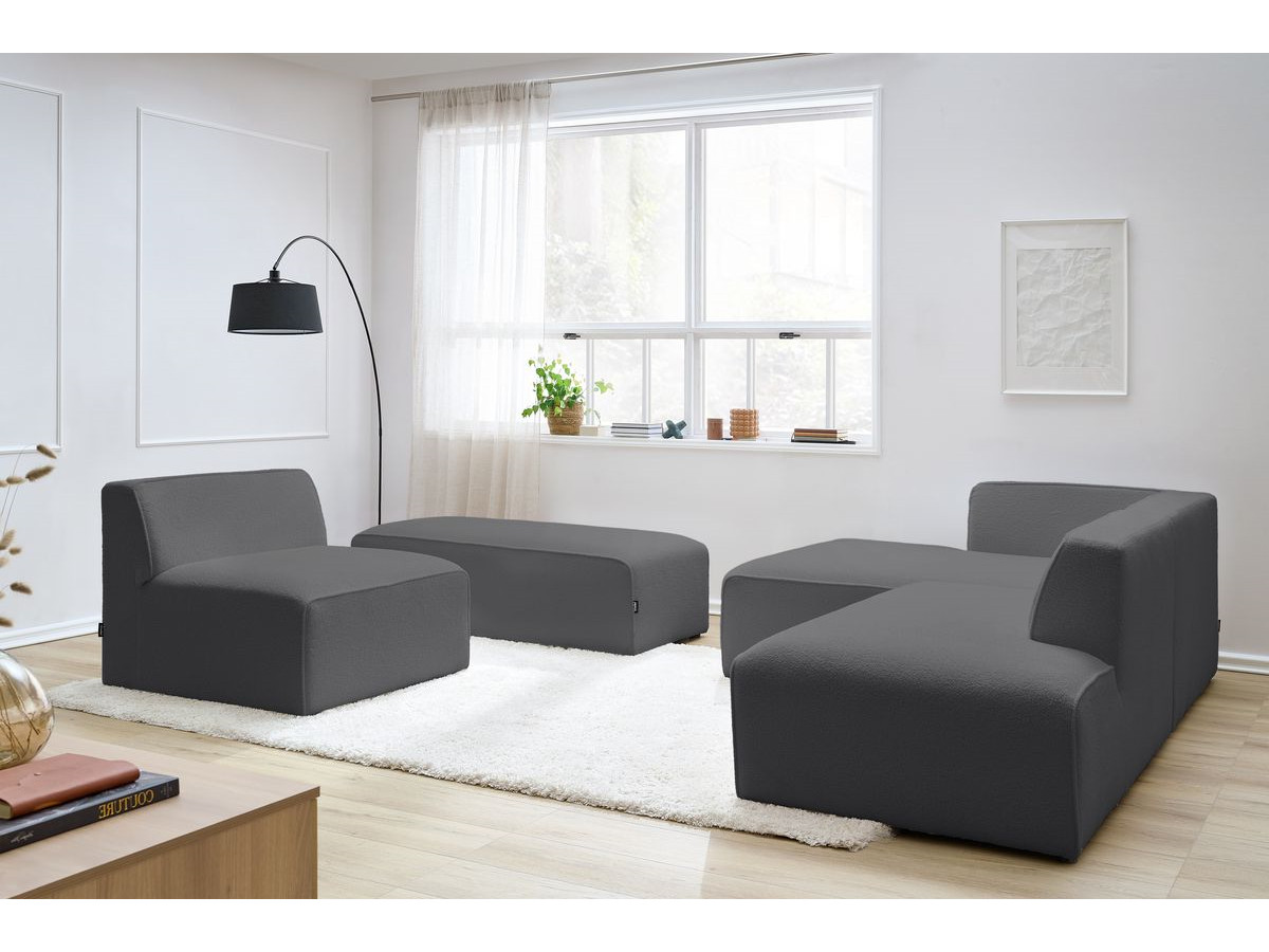 Bobochic Megeve Ecksofa mit Pouf Bouclé-Stoff Dunkelgrau Ecke links