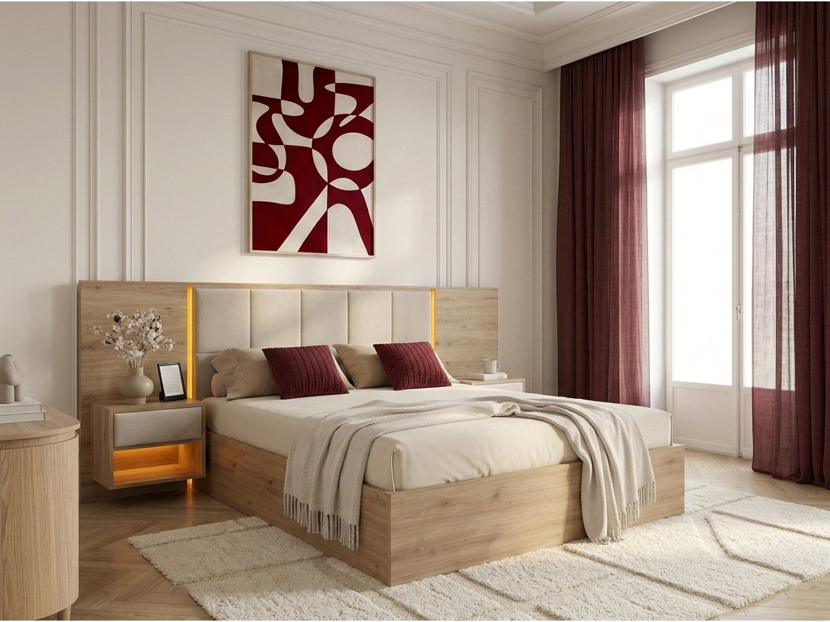 Bobochic Ryokan Polsterbett mit Bettkasten Strukturstoff Beige, Liegefläche 160 × 200 cm