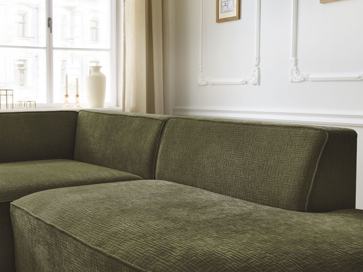 Bobochic Rousseau Ecksofa Strukturstoff Grün Ecke links