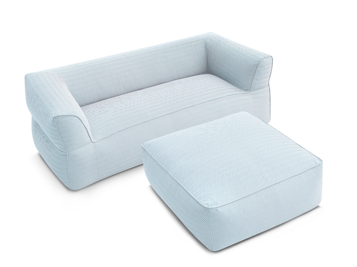 Bobochic Nour Gartensofa 4-Sitzer mit Pouf Stoff Hellblau