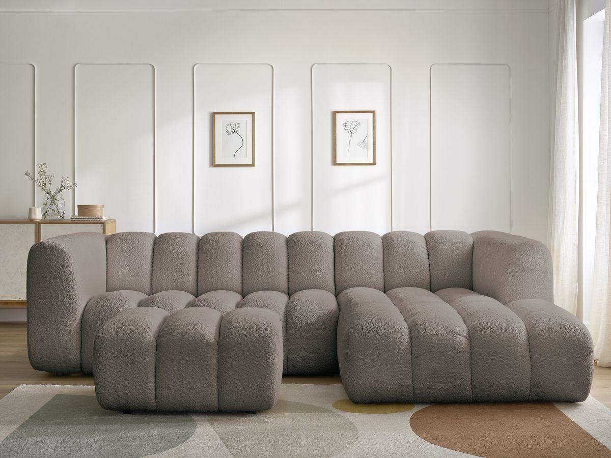 Bobochic Talia Ecksofa mit Pouf Bouclé-Stoff Braun Ecke rechts
