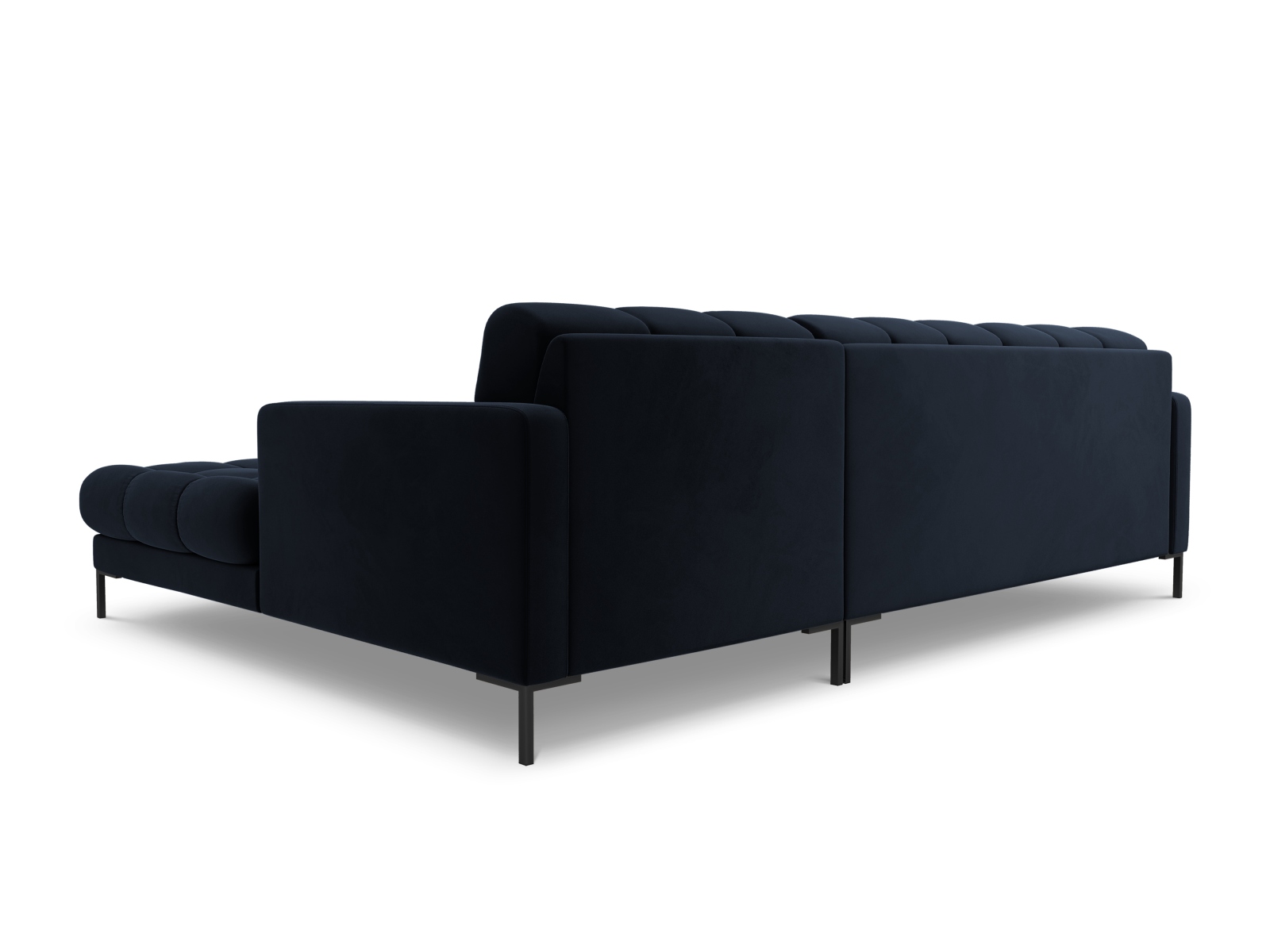 Cosmopolitan Design Ecksofa Bali 5-Sitzer Samt Bluvel Dunkelblau Rechts Beine Schwarzes Metall