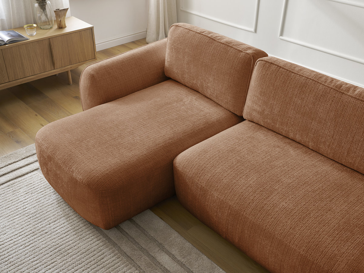 Bobochic Denise Ecksofa mit Schlaffunktion und Bettkasten 258 × 160 cm Strukturstoff Orange Ecke links