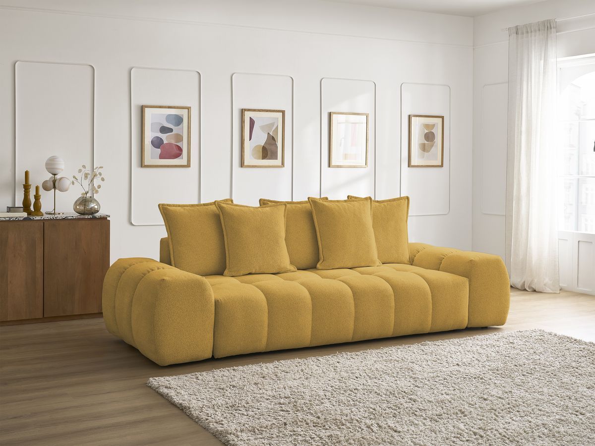 Bobochic Everest Sofa 3-Sitzer, 5 Kissen Melange-Stoff Gelb