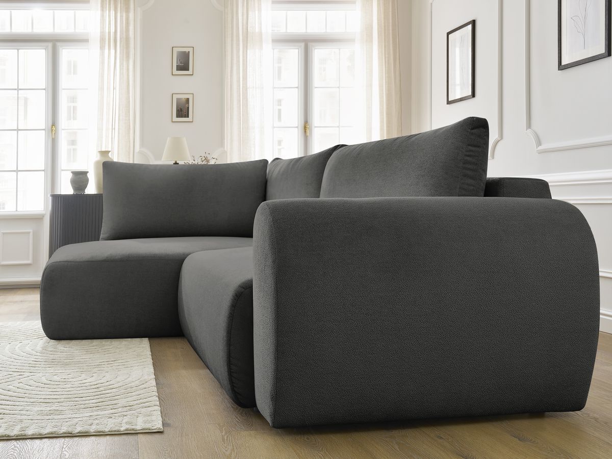 Bobochic Lucien Ecksofa mit Schlaffunktion und Bettkasten 296 × 198 cm Stoff Dunkelgrau Ecke links