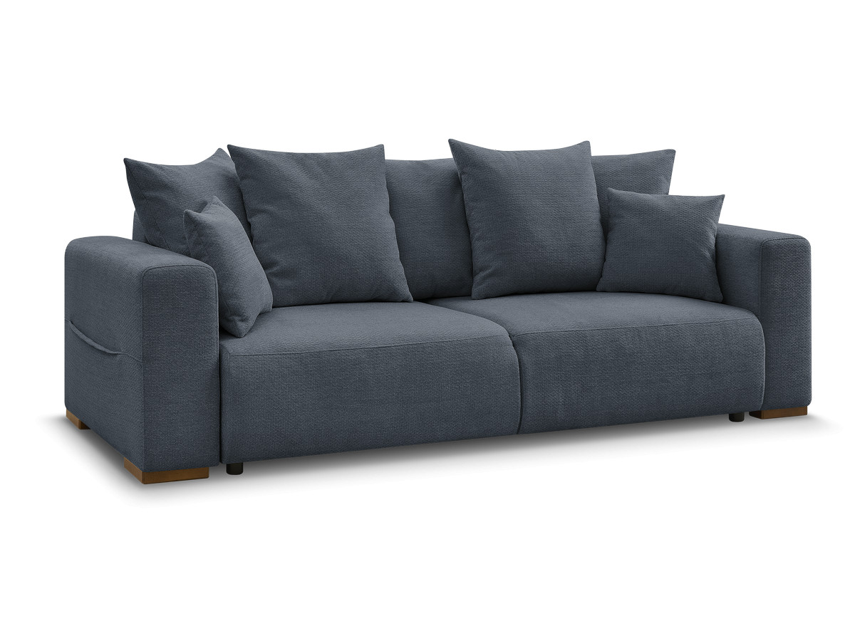 Bobochic Sidonie Schlafsofa 3-Sitzer mit Bettkasten Melange-Stoff Dunkelblau