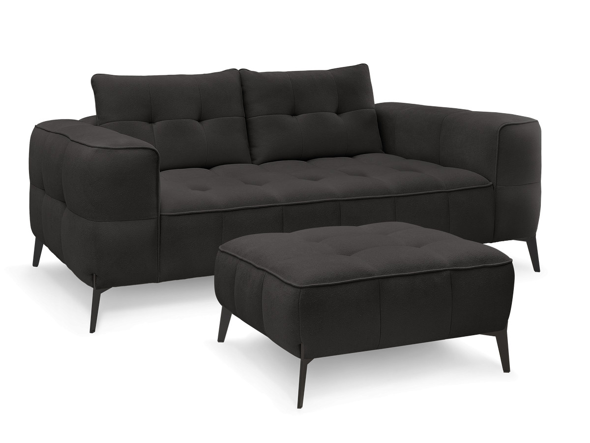 Bobochic Anis Sofa 2-Sitzer mit Pouf Strukturstoff Schwarz