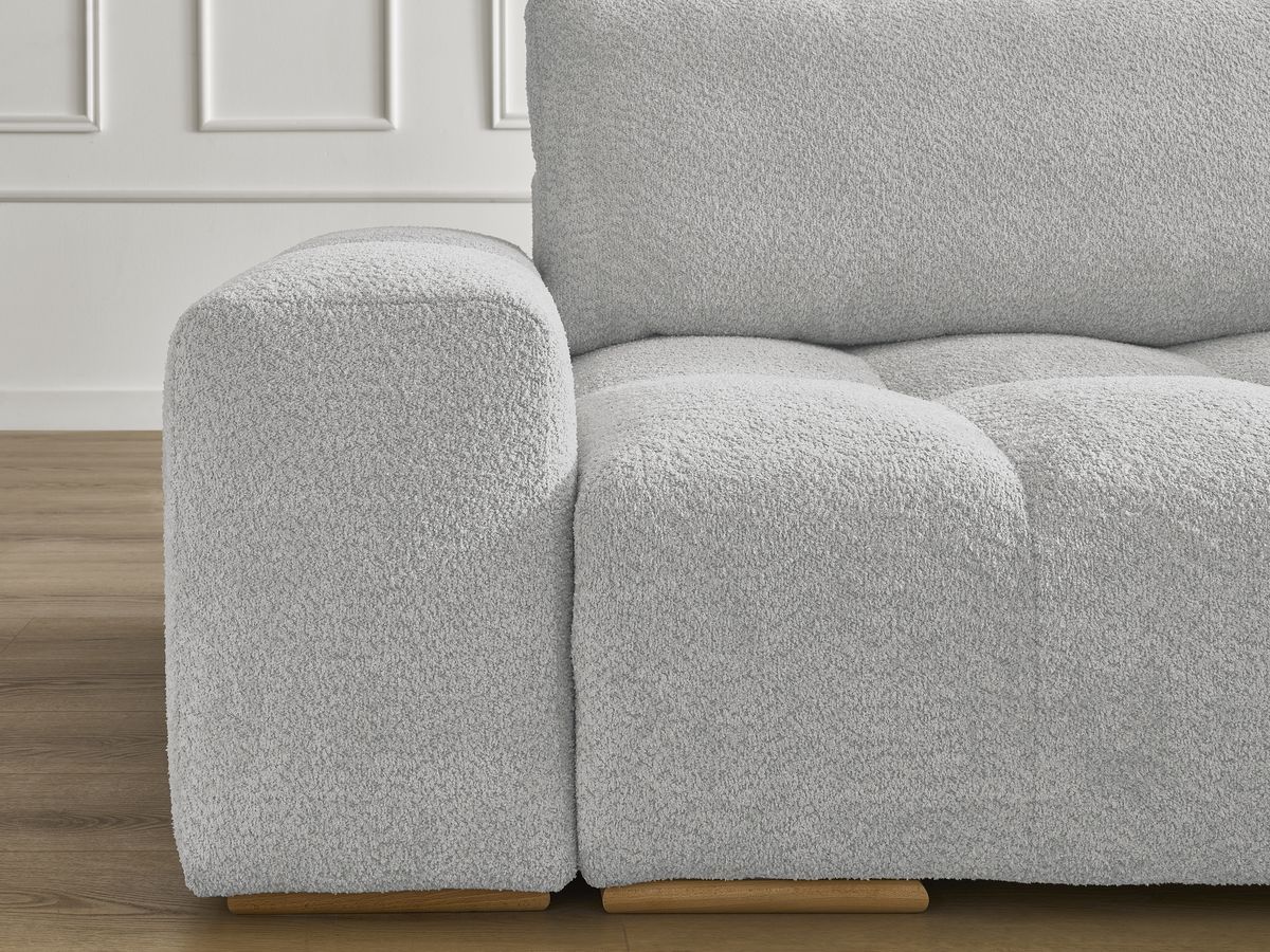 Bobochic Anakin Schlafsofa 3-Sitzer mit Bettkasten, 2 Kissen Bouclé-Stoff Hellgrau