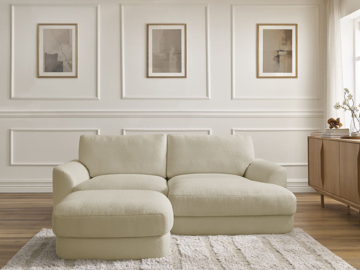Bobochic Leonore Ecksofa mit Pouf Bouclé-Stoff Beige Ecke rechts
