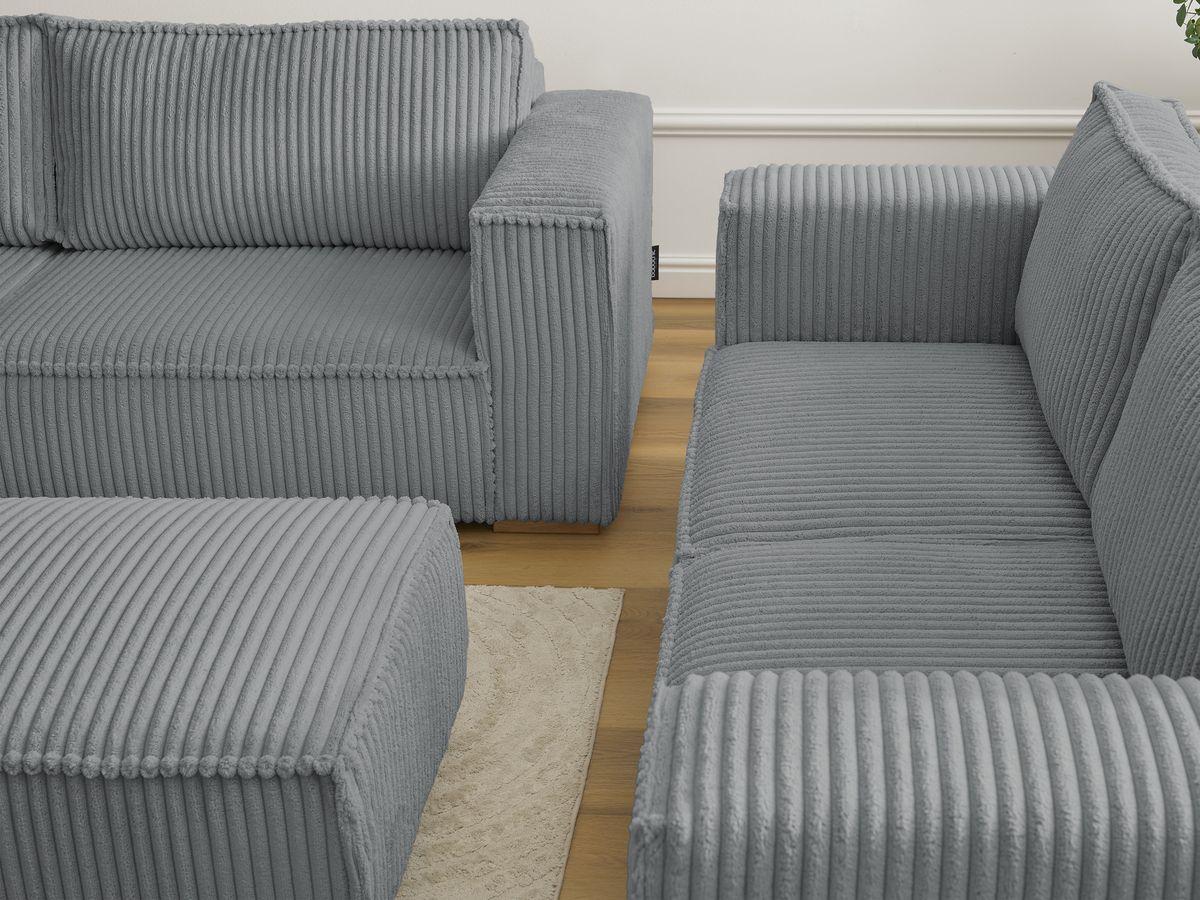 Bobochic Chelsea Sofa 6-Sitzer mit Pouf Breitcord weich Dunkelgrau