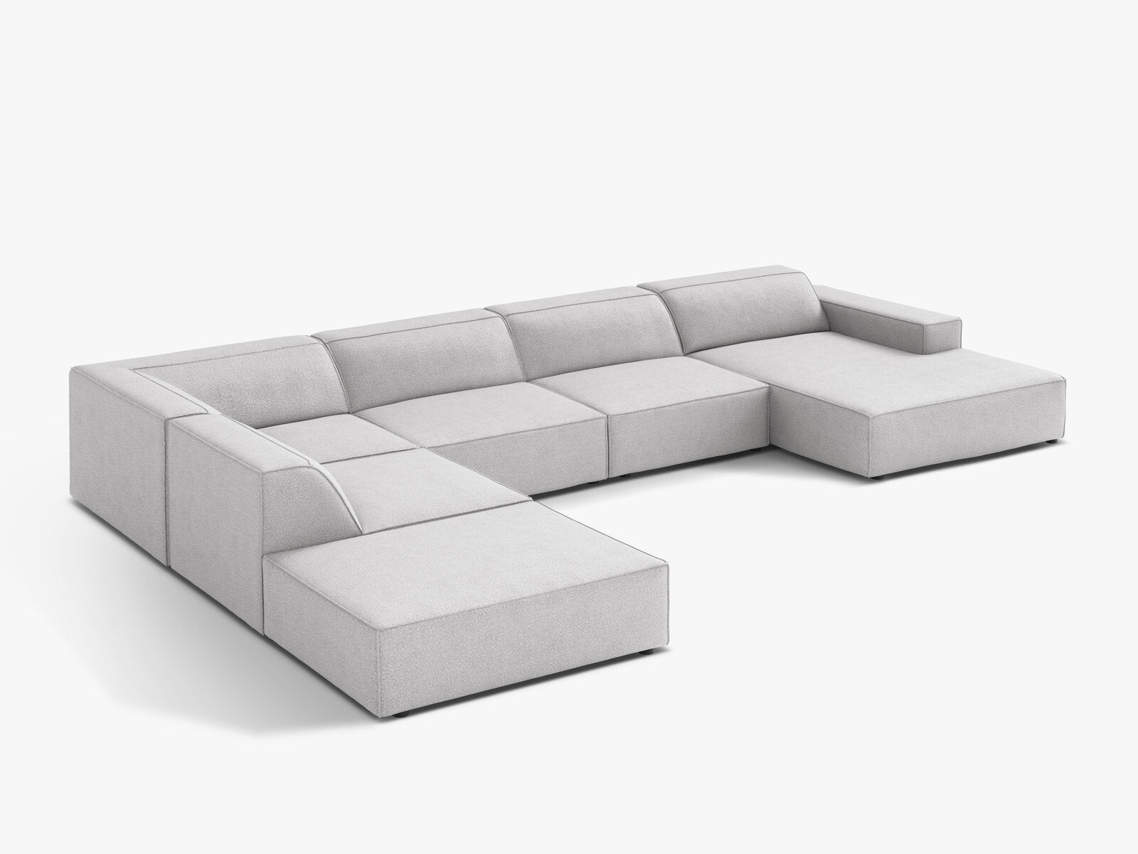Micadoni Panorama-Ecksofa Jodie 7-Sitzer Links Boucle Baloo Hellgrau