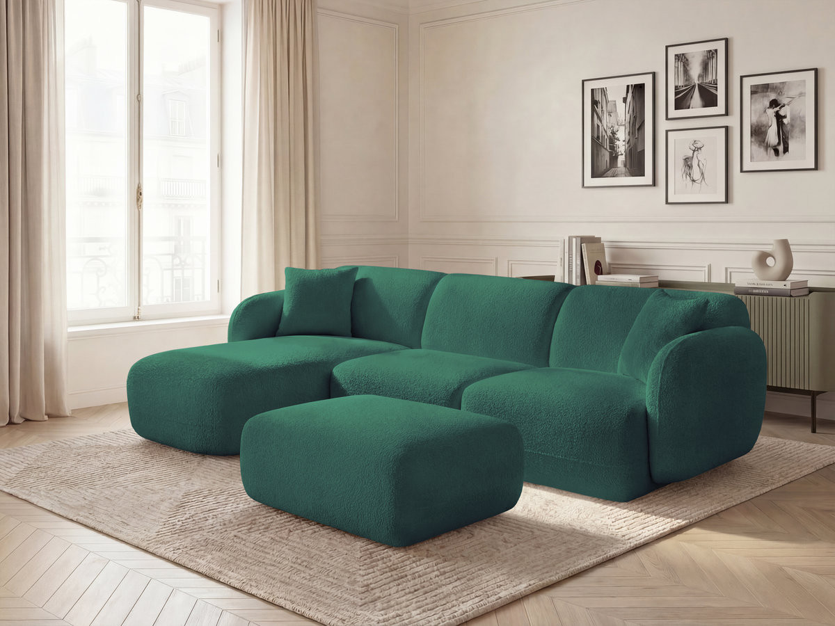 Bobochic Anda Ecksofa mit Pouf 292 × 163 cm Chenille Dunkelgrün Ecke links