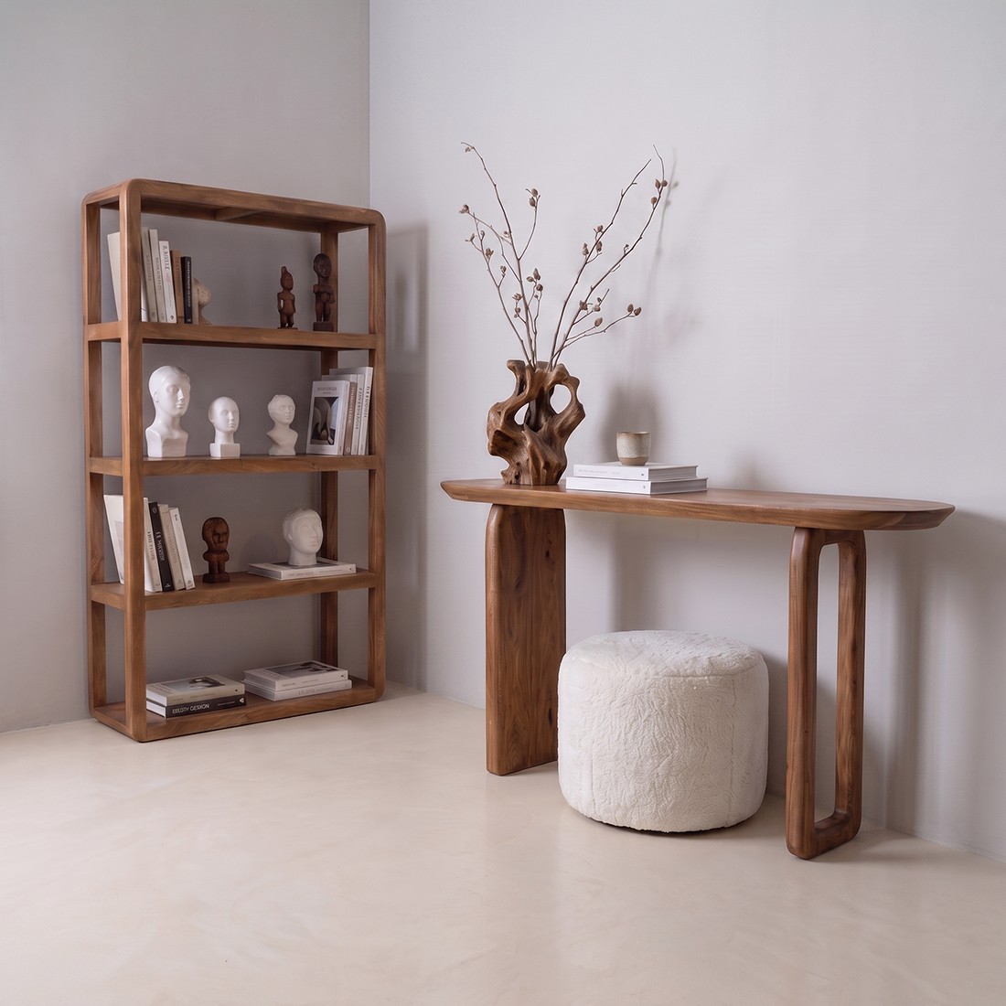 Raw Materials Bullnose Wandtisch aus Mangoholz braun 140x35x80cm