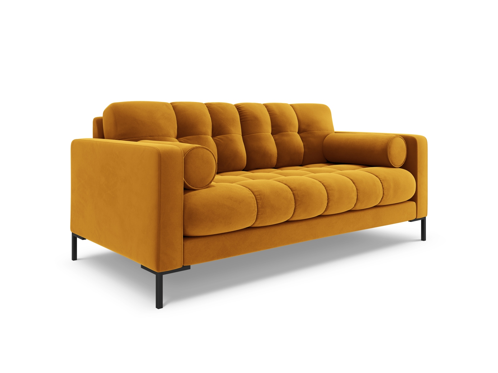 Cosmopolitan Design Sofa Bali 2-Sitzer Samt Bluvel Gelb Beine Schwarzes Metall