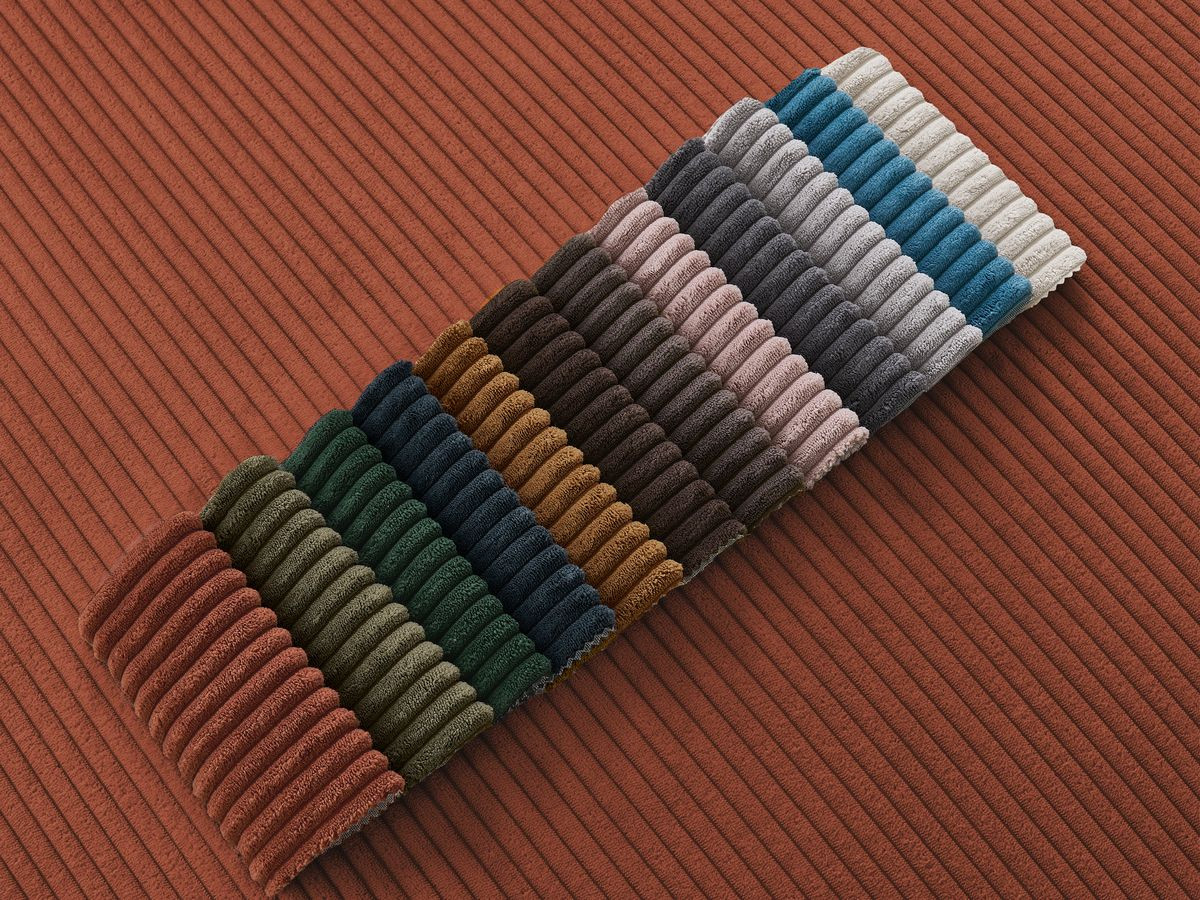 Bobochic Atilla Ecksofa mit Schlaffunktion und Bettkasten und Pouf Cordsamt Orange Ecke links
