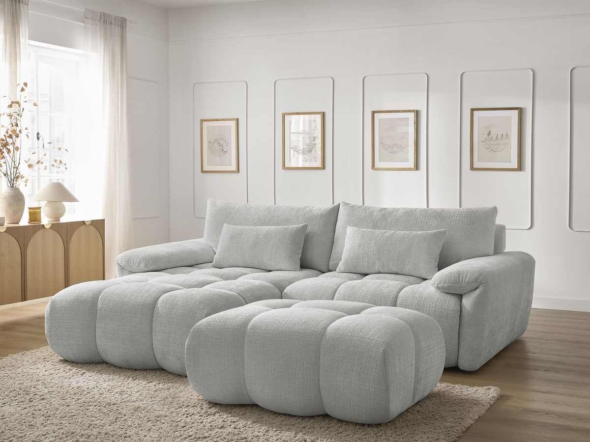 Bobochic Ivane Ecksofa mit Pouf Strukturstoff Hellgrau Ecke links