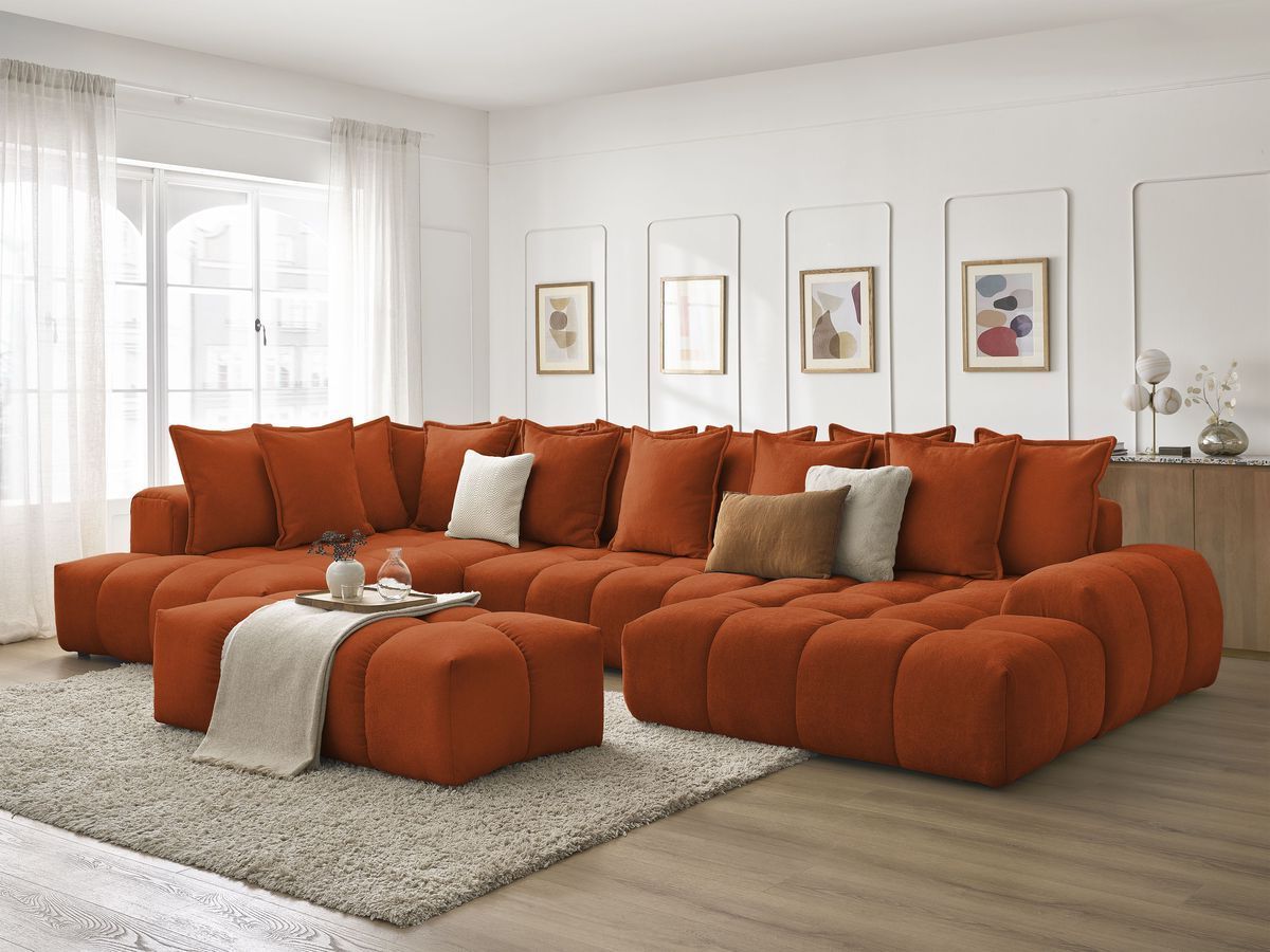 Bobochic Everest Wohnlandschaft mit Pouf, 14 Kissen Strukturstoff Orange Ecke rechts