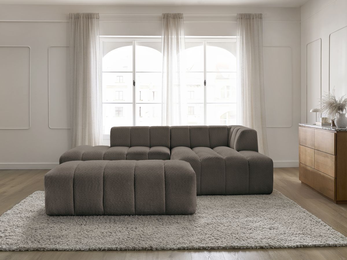 Bobochic Annecy Ecksofa mit Pouf Bouclé-Stoff Braun Ecke rechts