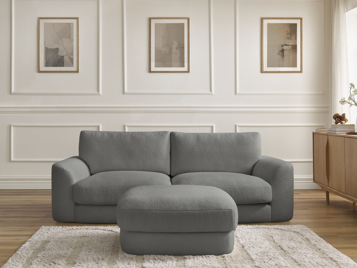 Bobochic Leonore Sofa 3-Sitzer mit Pouf Bouclé-Stoff Dunkelgrau