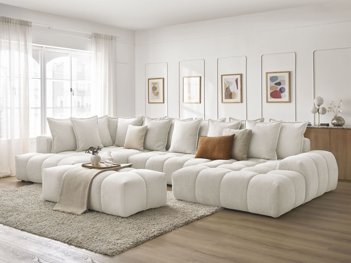 Bobochic Everest Wohnlandschaft mit Pouf, 14 Kissen Strukturstoff Weiß Ecke rechts