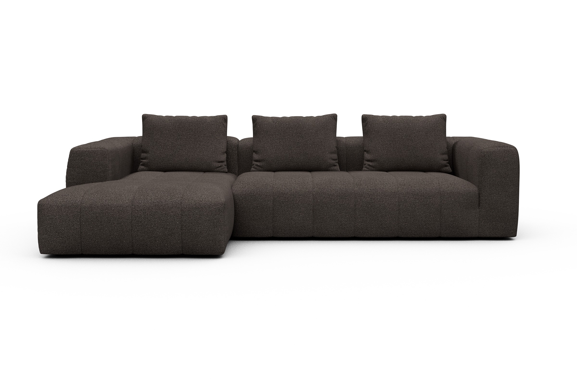 Ecksofa Hugo 2,5-Sitzer Armlehne rechts mit Chaiselongue Boucle-Taupe