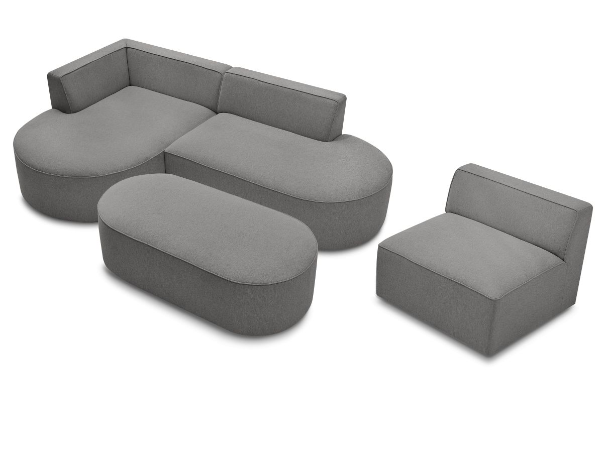 Bobochic Rousseau Ecksofa mit Sofamodul und Pouf Melange-Stoff Dunkelgrau Ecke links