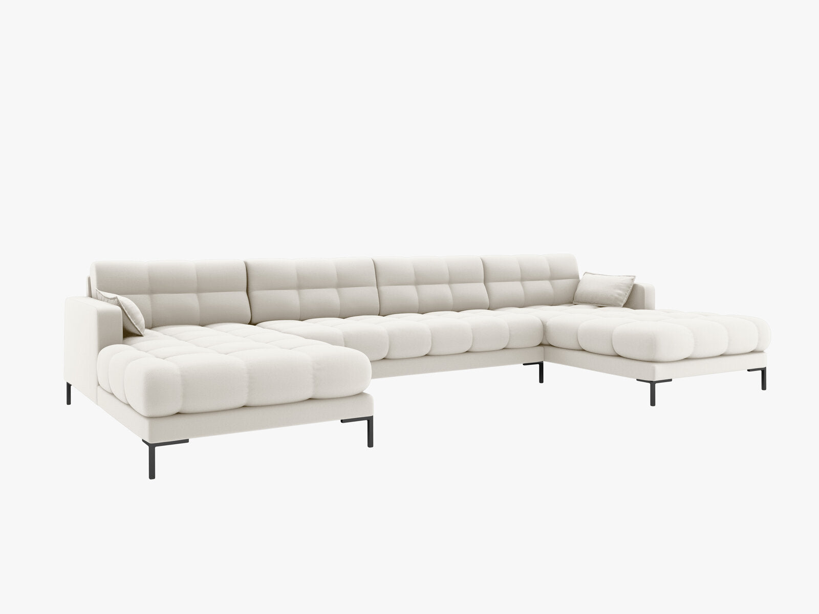 Micadoni Panorama-Sofa Mamaia 6-Sitzer Strukturierter Stoff Neve Helles Beige schwarze Beine